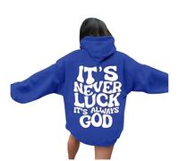 Sudadera,jersei Navidad,It's Never Luck It's God Sweatshirt Women Hoodie Tops Casual Long Sleeve Fall Outfits 2024 Chaquetas Ligeras (Blue, XXXXL)