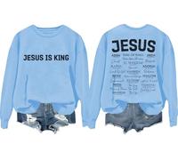 Sudadera Jesus Is King, camisa de Jesús, camisas cristianas, religiosa, manga larga, cuello redondo, azul celeste, 3XL