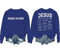 Sudadera Jesus Is King, camisa de Jesús, camisas cristianas, religiosa, manga larga, cuello redondo, Klein Azul, 3XL