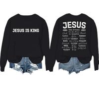 Sudadera Jesus Is King, camisa de Jesús, camisas cristianas, religiosa, manga larga, cuello redondo, Negro, 3XL
