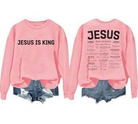 Sudadera Jesus Is King, camisa de Jesús, camisas cristianas, religiosa, manga larga, cuello redondo, rosa, 3XL