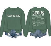 Sudadera Jesus Is King, camisa de Jesús, camisas cristianas, religiosa, manga larga, cuello redondo, verde, XL