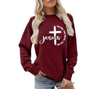 Sudadera Jesús para mujer, ligera, cuello redondo, primavera, moderna, forro polar, cuello redondo, holgada, para otoño, ropa deportiva para adolescentes, rosso, M