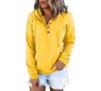 Sudadera larga con capucha para mujer, casual, con bolsillo, manga con botones, cuello en V, sudaderas con capucha para mujer, sudadera con capucha de vaca loca, amarillo, XXL