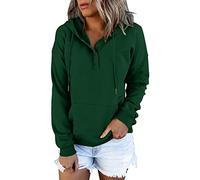 Sudadera larga con capucha para mujer, casual, con bolsillo, manga con botones, cuello en V, sudaderas con capucha para mujer, sudadera con capucha de vaca loca, verde, XL
