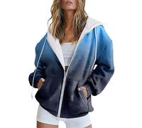 Sudadera larga con capucha para mujer, chaqueta deportiva con cremallera, holgada, color degradado, estampado de manga larga, camisas Colla, e, M