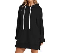 Sudadera larga con capucha para mujer, sudadera con capucha con bolsillos, sudadera con capucha, corte holgado, sudadera de forro polar Y2K, sudadera con capucha para exterior, manga larga, Negro , L