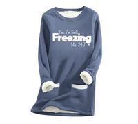 Sudadera larga con capucha para mujer YES I'M FREEZING ME 24:7 casual con estampado grueso para mujer, azul, 4XL