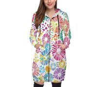 Sudadera Larga Con Capucha Y Cremallera Para Mujer - Círculos Geométricos Abrigo Otoño Invierno Talla Grande Hoodie Con Cordón Y Bolsillos,Estampado Patrón Abstracto Fuegos Artificiales S-5Xl