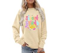 Sudadera larga deportiva para mujer, chaqueta beige, estampado juvenil, camiseta de campus, ropa de calle, suéter de carnaval, atuendo festivo, camiseta de manga larga, informal, jersey de punto