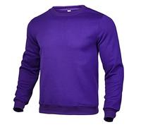 Sudadera larga para hombre sin capucha, monocolor, cuello redondo, forro polar, invierno, manga larga, ropa deportiva, minimalista, camiseta de manga larga, morado, M