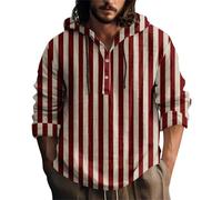 Sudadera ligera con capucha de medio botón para hombre, a rayas, de lino, holgada, informal, para vacaciones, con cordón, color liso, para verano, manga larga, estampada, oro rosa, 3XL