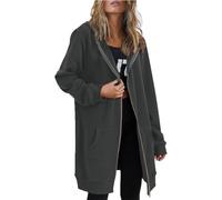Sudadera ligera con capucha y cremallera para mujer, de manga larga, con bolsillos, para otoño, gris oscuro, 3XL