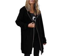 Sudadera ligera con capucha y cremallera para mujer, de manga larga, con bolsillos, para otoño, Negro, 5XL
