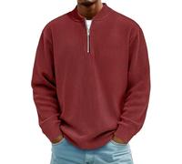 Sudadera ligera con cremallera de un cuarto para hombre, casual, manga larga, pana, media cremallera, sudadera térmica, K010-vino, M