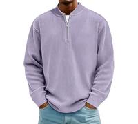 Sudadera ligera con cremallera de un cuarto para hombre, casual, manga larga, pana, media cremallera, sudadera térmica, K006-morado claro, M