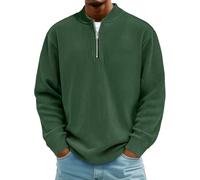Sudadera ligera con cremallera de un cuarto para hombre, casual, manga larga, pana, media cremallera, sudadera térmica, K005-verde oscuro, M