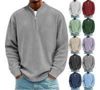 Sudadera ligera con cremallera de un cuarto para hombre, casual, manga larga, pana, media cremallera, sudadera térmica, K001-gris oscuro, M