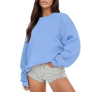 Sudadera ligera sin capucha para mujer con bolsillos, sudadera con capucha, blusa, sudadera con bolsillos, chaquetas térmicas, ropa deportiva, top cálido, ropa de abrigo para mujer, azul, L