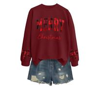 Sudadera lisa envejecida de Navidad para mujer, con parche de purpurina, suéter bordado a rayas para otoño e invierno, Sudadera de vino para mujer, cuello redondo, clásica, 3XL