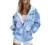 Sudadera moderna y sencilla con bolsillo con cremallera para mujer, lindas sudaderas para mujer, azul celeste, S