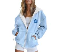 Sudadera moderna y sencilla con bolsillo con cremallera para mujer, talla grande, sudaderas con capucha para mujer, azul, M