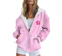 Sudadera moderna y sencilla con bolsillo con cremallera para mujer, talla grande, sudaderas con capucha para mujer, rosa, L