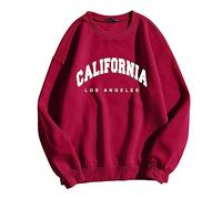 Sudadera mujer baggy Los Ángeles letras estampadas sudadera oversize manga larga cuello redondo básica holgada sin capucha para adolescentes chicas sudadera vintage estética tops camisetas, 13-vino, S