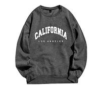 Sudadera mujer baggy Los Ángeles letras estampadas sudadera oversize manga larga cuello redondo básica holgada sin capucha para adolescentes chicas sudadera vintage estética tops camisetas, 09-gris