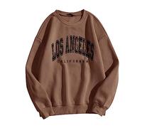 Sudadera mujer baggy Los Ángeles letras estampadas sudadera oversize manga larga cuello redondo básica holgada sin capucha para adolescentes chicas sudadera vintage estética tops camisetas, 01-marrón