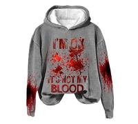 Sudadera mujer capucha cremallera gruesa cálida Sudaderas con gráfico de palabras para mujer Sudadera con capucha I'm Ok It's Not My Blood Humor sarcástico de Halloween Sudadera con capucha (Grey, XL)