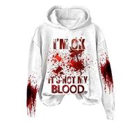 Sudadera mujer capucha cremallera gruesa cálida Sudaderas con gráfico de palabras para mujer Sudadera con capucha I'm Ok It's Not My Blood Humor sarcástico de Halloween Sudadera con capucha (White, L)