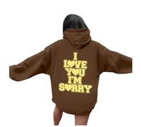 Sudadera Mujer Capucha diseño Original Colores I You I'm Sorry Sudadera Casual con Capucha para Mujer (Coffee, S)
