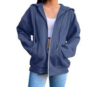 Sudadera mujer con capucha con cremallera Manga Larga Algodón Ligero Sudaderas Abrigo Clásico Hoodie con Cremallera Y2k Streetwear Sweatshirt Chaqueta con Bolsillo Casual Jersey Otoño Primavera, navy