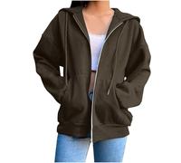 Sudadera mujer con capucha con cremallera manga larga cómoda ligera Sweatshirt abrigo Casual Sudaderas Zip Up Loose Fit Pullover Chaqueta con bolsillos deportivos Hoodie Otoño Primavera, marrón, L
