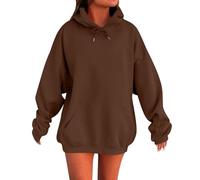 Sudadera Mujer Con Capucha De Gran Tamaño Top De Manga Larga Vestido De Color Sólido, café, 5XL