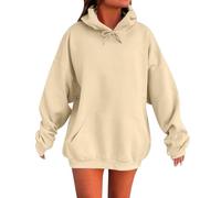 Sudadera Mujer Con Capucha De Gran Tamaño Top De Manga Larga Vestido De Color Sólido, Caqui., L
