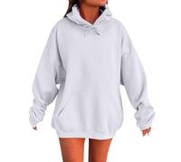 Sudadera Mujer Con Capucha De Gran Tamaño Top De Manga Larga Vestido De Color Sólido, Color blanco., 3XL