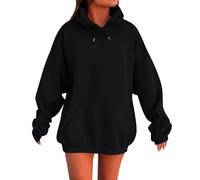 Sudadera Mujer Con Capucha De Gran Tamaño Top De Manga Larga Vestido De Color Sólido, Negro , XL