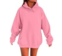 Sudadera Mujer Con Capucha De Gran Tamaño Top De Manga Larga Vestido De Color Sólido, Rosa, XS