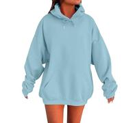Sudadera Mujer Con Capucha De Gran Tamaño Top De Manga Larga Vestido De Color Sólido, turquesa, XL