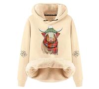 Sudadera Mujer con Capucha Manga Larga Moderna Ladies' Cattle Winter Thick Warm Warm Solid Color Color Lamb Fleece Hoodie Coat (Beige, XXXXXL)