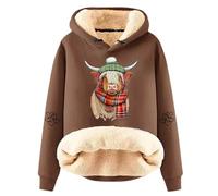 Sudadera Mujer con Capucha Manga Larga Moderna Ladies' Cattle Winter Thick Warm Warm Solid Color Color Lamb Fleece Hoodie Coat (Brown, XL)