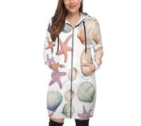 Sudadera Mujer Con Capucha Y Cremallera Larga - Hoodie Con Lindo Patrón De Concha De Estrella De Mar Estampado Y Bolsillos,Tema Costero Chaqueta Con Capucha Para Otoño E Invierno,Tallas S-5Xl