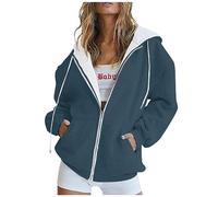 Sudadera Mujer Cremallera Chaqueta Mujer Invierno Jersey Regalos para Profesoras - Sweatshirt Polar Running Personalizada Ropa Deportiva Color Sólido Ropa Deporte(Armada,XXL)