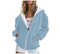 Sudadera Mujer Cremallera Jersey Mujer Invierno Jersey Regalos para Profesoras - Sweater Personalizada Polar Running Ropa Deportiva Color Sólido Sweatshirt(Azul Claro,XXL)