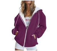 Sudadera Mujer Cremallera Jersey Mujer Invierno Ropa Deporte Regalos para Profesoras - Sweater Personalizada Running Borreguito Ropa Deportiva Color Sólido Sweatshirt(Púrpura,M)
