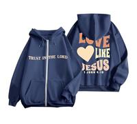 Sudadera Mujer Cremallera, Sudaderas Mujer Con Capucha Con Bolsillos Y Cordón Simple Corazón Letras Impresas Moda Casual Abrigo Deporte Manga Larga Corte Regular Cómodos Suelto Salvaje Top Abrigo