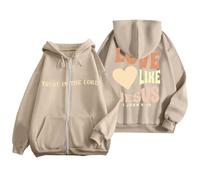 Sudadera Mujer Cremallera, Sudaderas Mujer Con Capucha Con Bolsillos Y Cordón Simple Corazón Letras Impresas Moda Casual Abrigo Deporte Manga Larga Corte Regular Cómodos Suelto Salvaje Top Abrigo