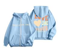Sudadera Mujer Cremallera, Sudaderas Mujer Con Capucha Con Bolsillos Y Cordón Simple Corazón Letras Impresas Moda Casual Abrigo Deporte Manga Larga Corte Regular Cómodos Suelto Salvaje Top Abrigo